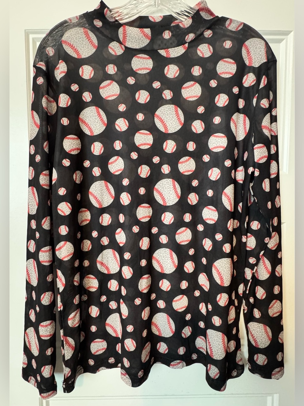 Sterling Kreek Baseball Mesh Top Large Black Sheer Long Sleeve Summer Fun